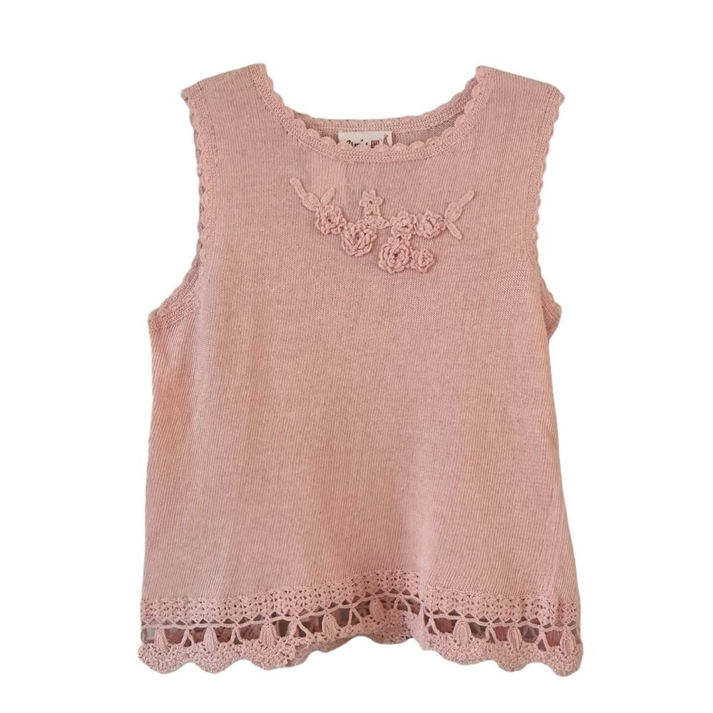 NWT Vintage Lim's sleeveless sweater tank handmade floral appliqué pink M